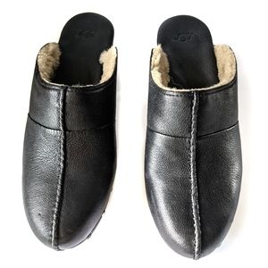 Women Kassi Black Leather Slip on Clog Black Sandals Ugg 8